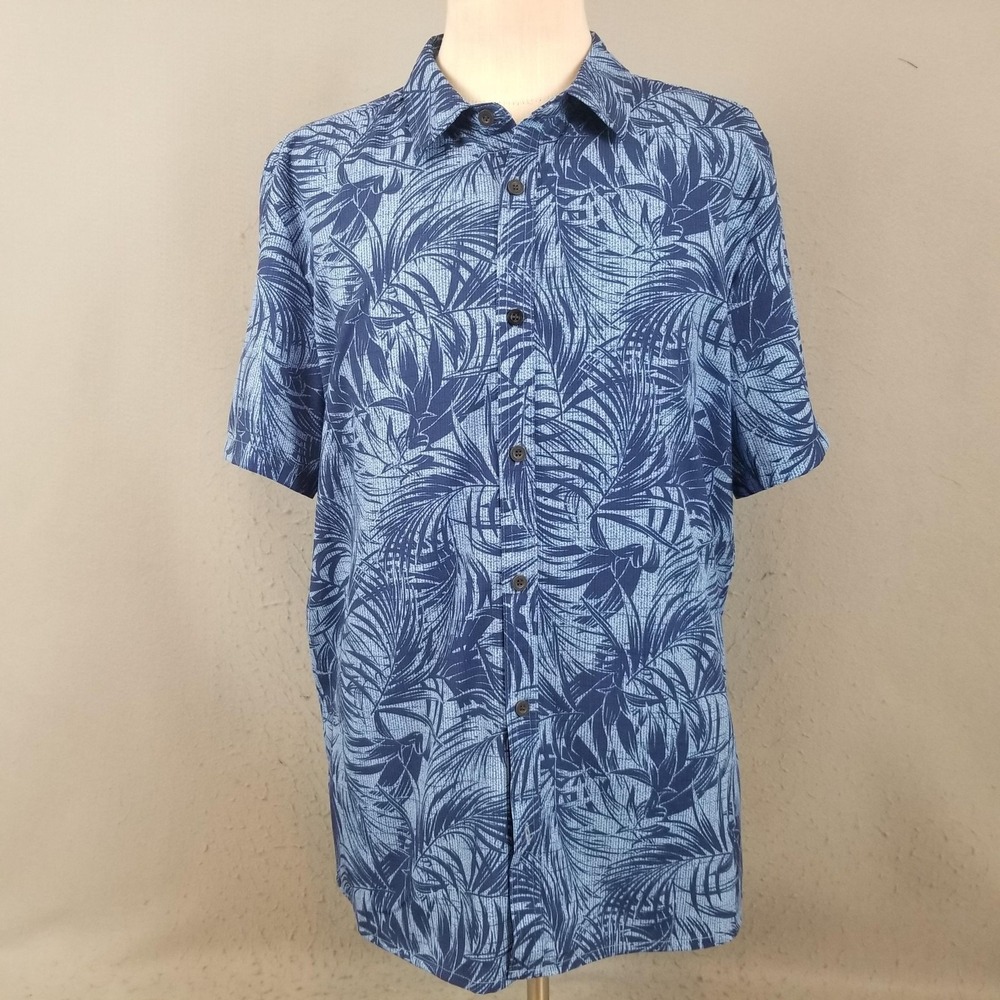 ZeroXposur Shirt Mens XL Blue Hawaiian Floral UPF 50+ Stretch Button Front